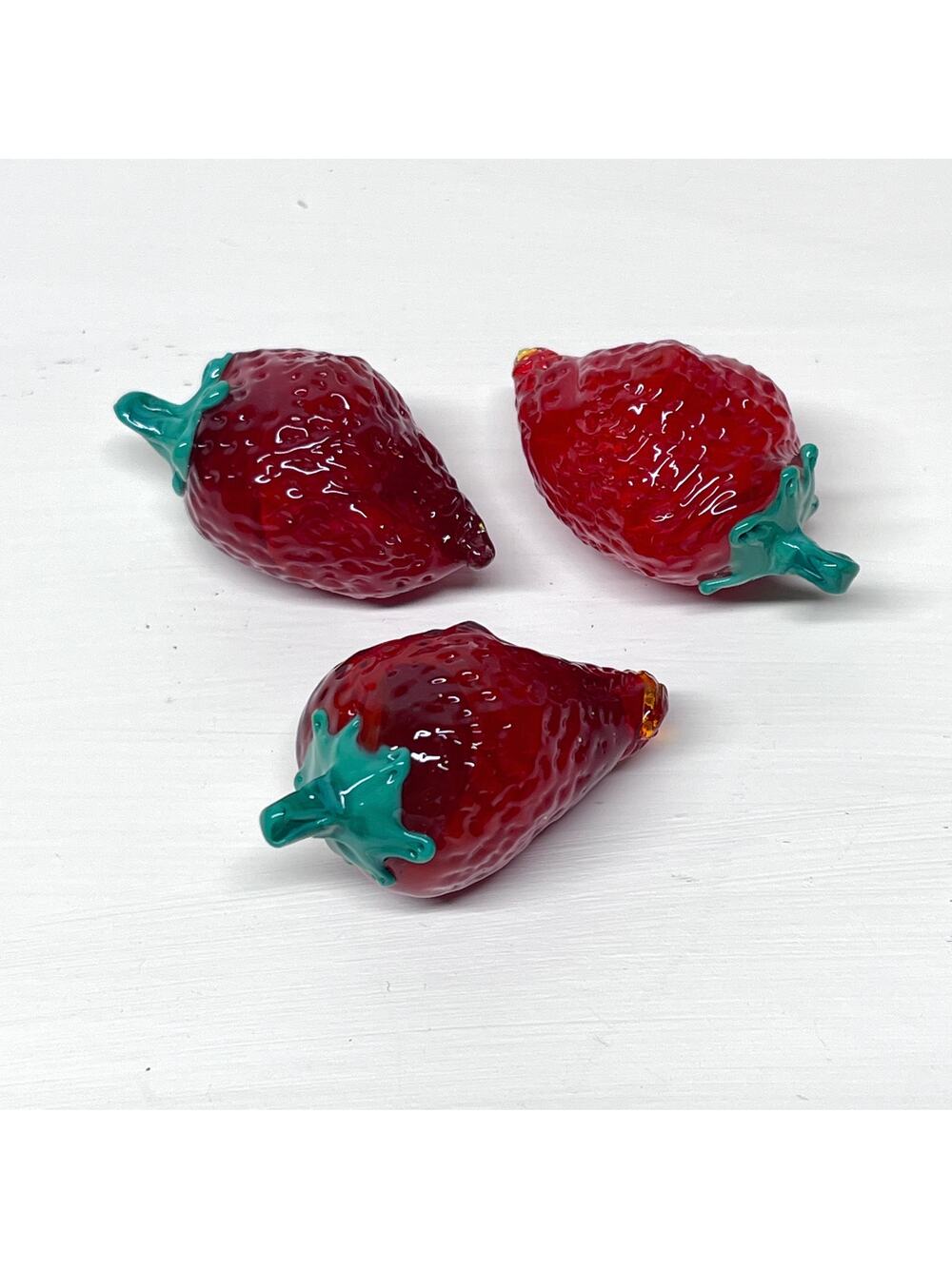 Deep Red Blown Glass Strawberries Set of 3